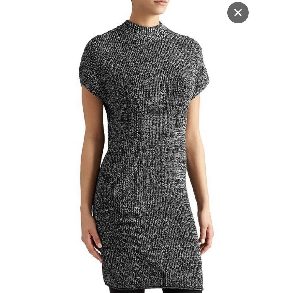 Athleta Pinewood Short Sleeve 100% Merino Wool Sweater‎ Dress Black Marl Medium
